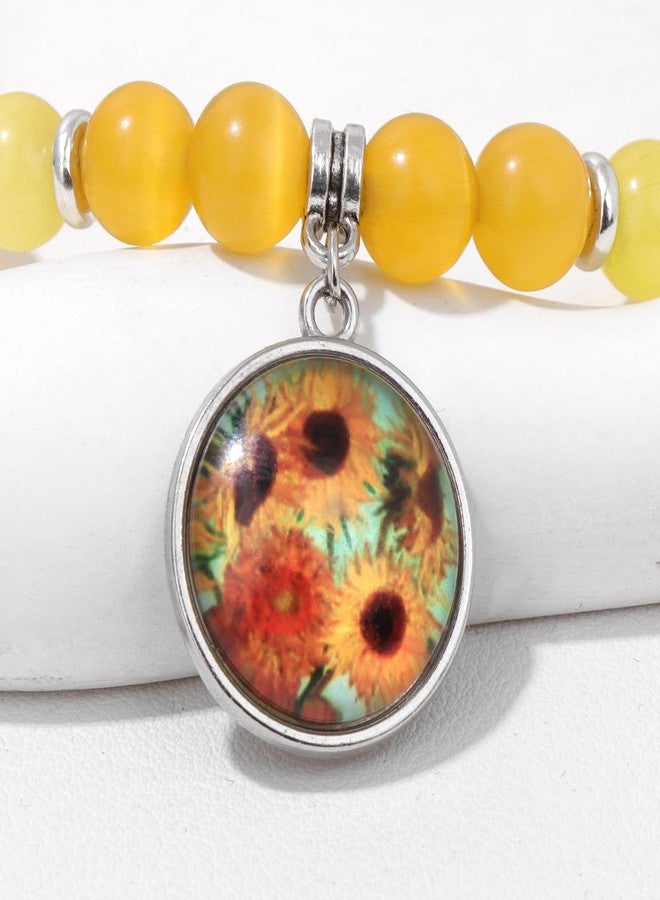 Raicegs Van Gogh Starry Night Beaded Bracelet for Women, 8mm Crystal Beads Adjustable Stretch Bracelet, Artistic Yoga Inspirational Jewelry Gift for Her, Unique Pulseras para Mujer for Birthdays, Christmas - Image 4