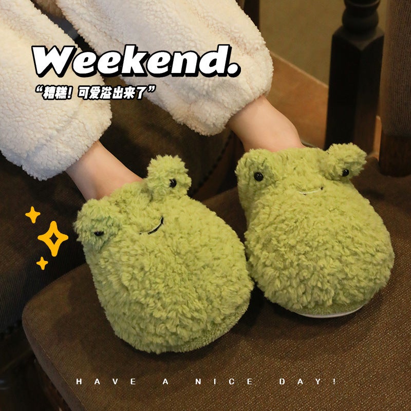 Soft Plush Slippers for Women with Anti-Slip Sole for Indoor Home Use in Green - Image 2