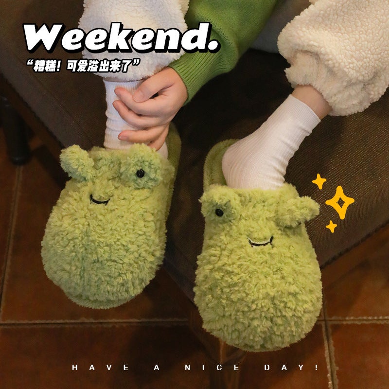 Soft Plush Slippers for Women with Anti-Slip Sole for Indoor Home Use in Green - Image 3