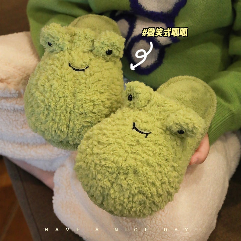 Soft Plush Slippers for Women with Anti-Slip Sole for Indoor Home Use in Green - Image 1