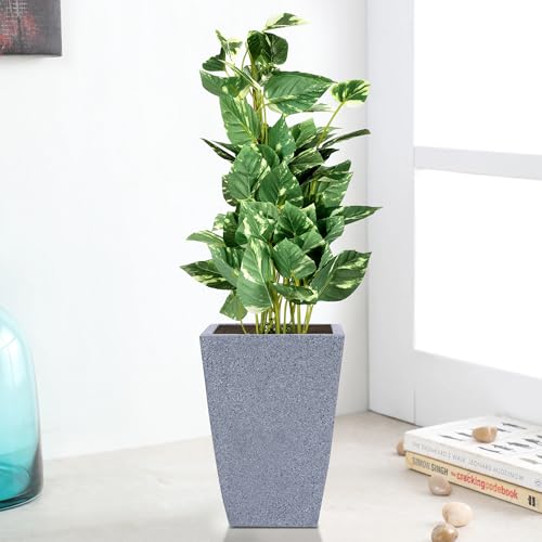 BonKaso 12 inch Light Grey Pot – Tall, Durable & Lightweight Polymer Square Tower Planter for Indoor & Outdoor Use: Home, Office, Garden & Balcony (Gamla/Gamale) - Image 1
