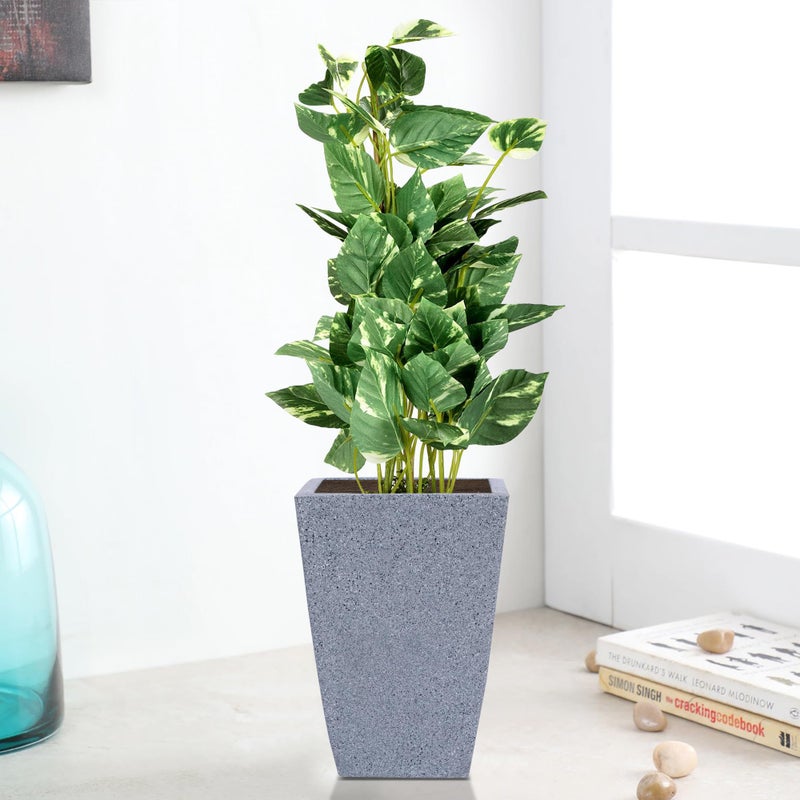 BonKaso 12 inch Light Grey Pot – Tall, Durable & Lightweight Polymer Square Tower Planter for Indoor & Outdoor Use: Home, Office, Garden & Balcony (Gamla/Gamale) - Image 5
