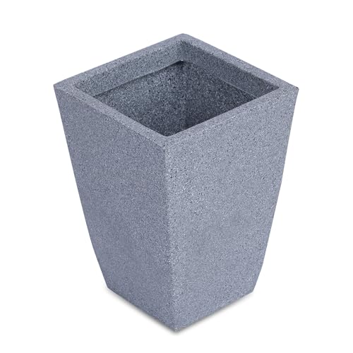 BonKaso 12 inch Light Grey Pot – Tall, Durable & Lightweight Polymer Square Tower Planter for Indoor & Outdoor Use: Home, Office, Garden & Balcony (Gamla/Gamale) - Image 3