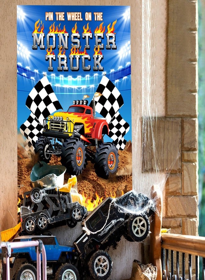 Faccito Truck Games Pin the Wheels on the Monster Truck Large Poster with 24 Wheel Stickers and Game Blindfold Monster Truck Pin Game for Boys Birthday Decorations Monster Trucks Party Supplies - Image 5