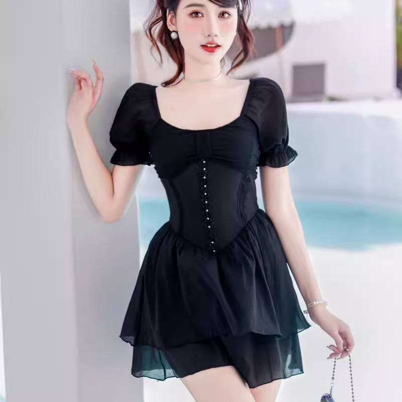 [Early Summer] Fairy Swimsuit Female Conjoined Flat Angle Conservative Slim Belly Covering Sexy Lace Belly Covering Hot Spring Swimsuit - Image 1