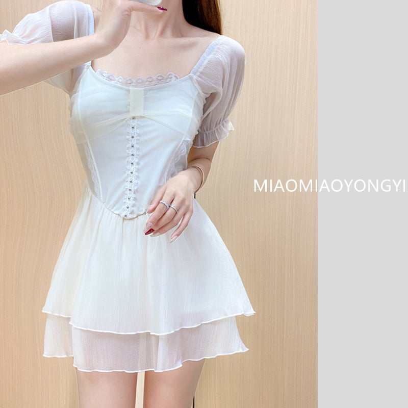 [Early Summer] Fairy Swimsuit Female Conjoined Flat Angle Conservative Slim Belly Covering Sexy Lace Belly Covering Hot Spring Swimsuit - Image 4