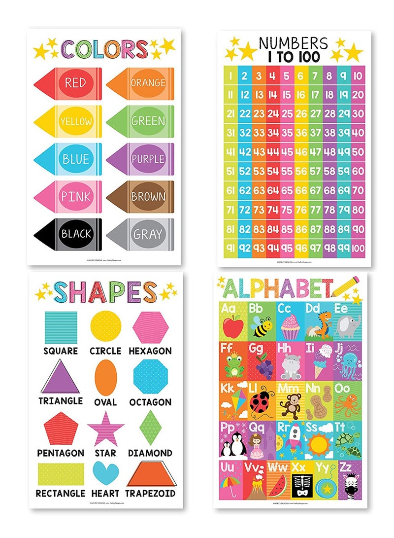 Educational Preschool Poster for Toddler and Kid 4 Pcs, Alphabet Numbers Colors Shapes, Classroom Learning Alphabet Poster, Nursery Homeschool Kindergarten, Laminated Educational Supplies 11x17inch  - Image 1