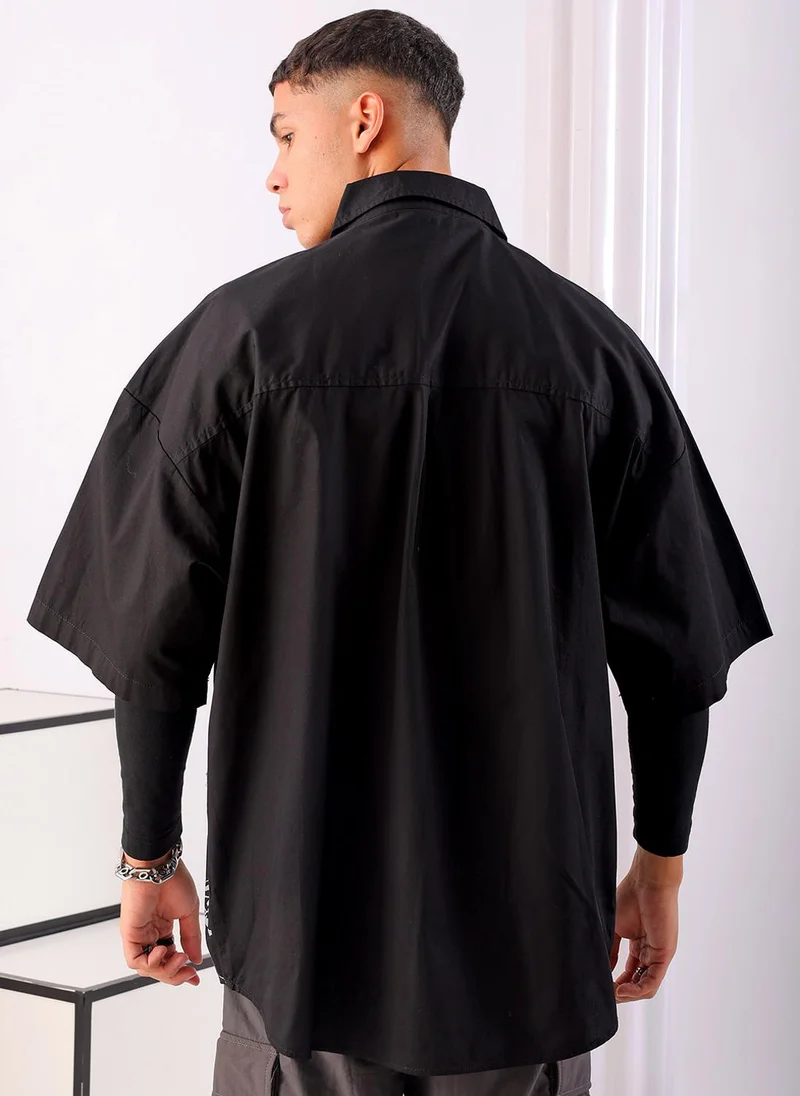 ذا انديان كراج كو Men Oversized Anime Print Half Sleeves Cutaway Collar Street Wear Shirt