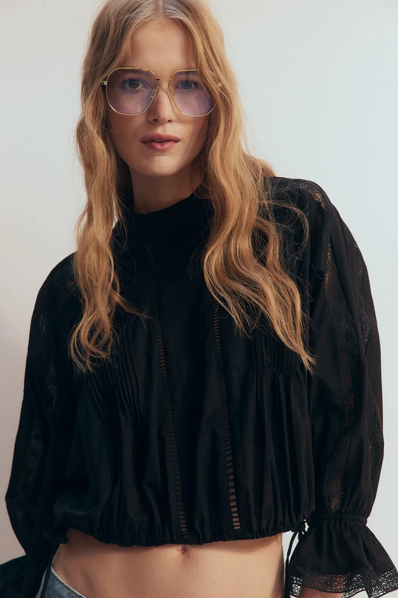 اتش اند ام Lace-inset cotton blouse