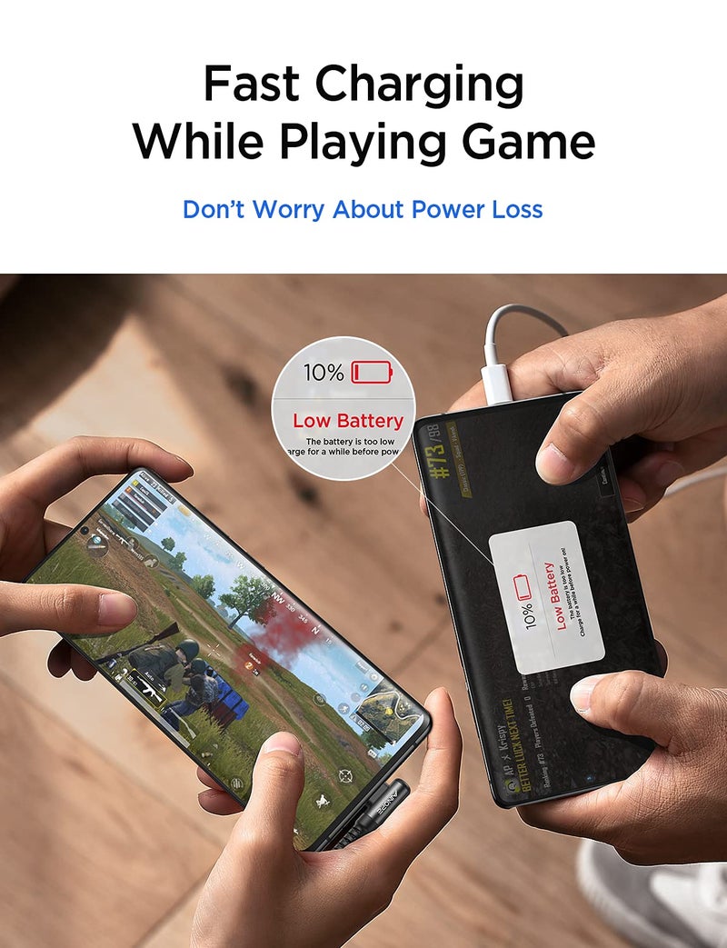 AINOPE USB C Cable 60W 2-Pack 10ft Nylon Braided USB C to USB C Cable Type C Charger Fast Charging Right Angle USBC Cable Charger Cord for iPhone 16 Pro Max 15 Plus Samsung S24 S23 iPad Pro Black - Image 5