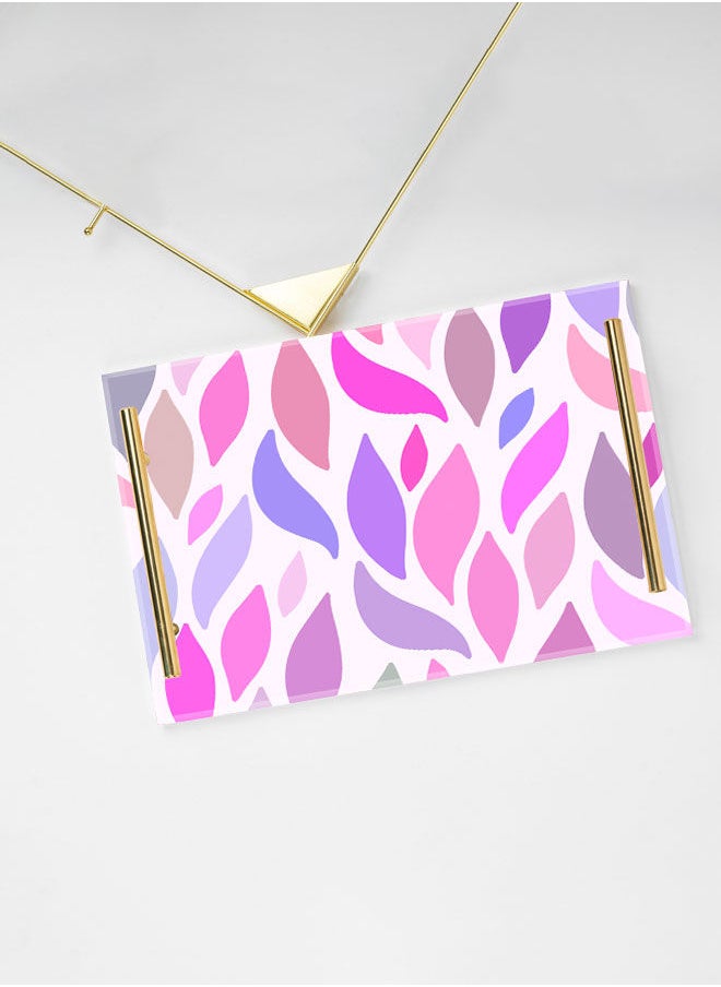 LOWHA Decorative Acrylic Serving Tray with Gold Color Metal Handles Painted Leaf 20x30cm  - Image 3