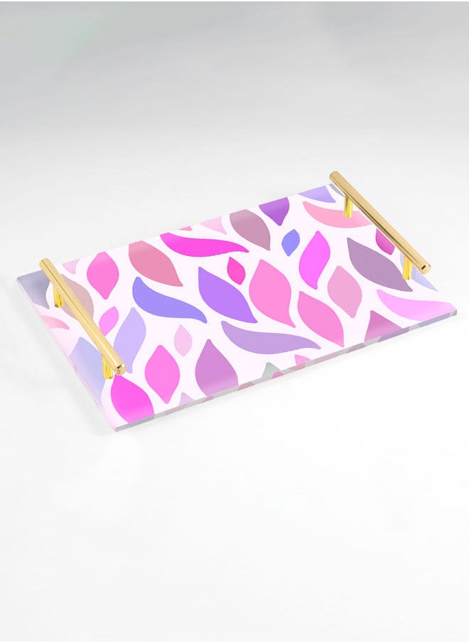 LOWHA Decorative Acrylic Serving Tray with Gold Color Metal Handles Painted Leaf 20x30cm  - Image 1