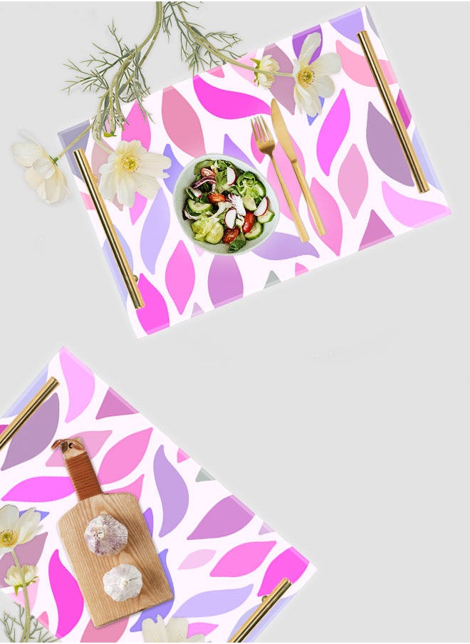 LOWHA Decorative Acrylic Serving Tray with Gold Color Metal Handles Painted Leaf 20x30cm  - Image 4