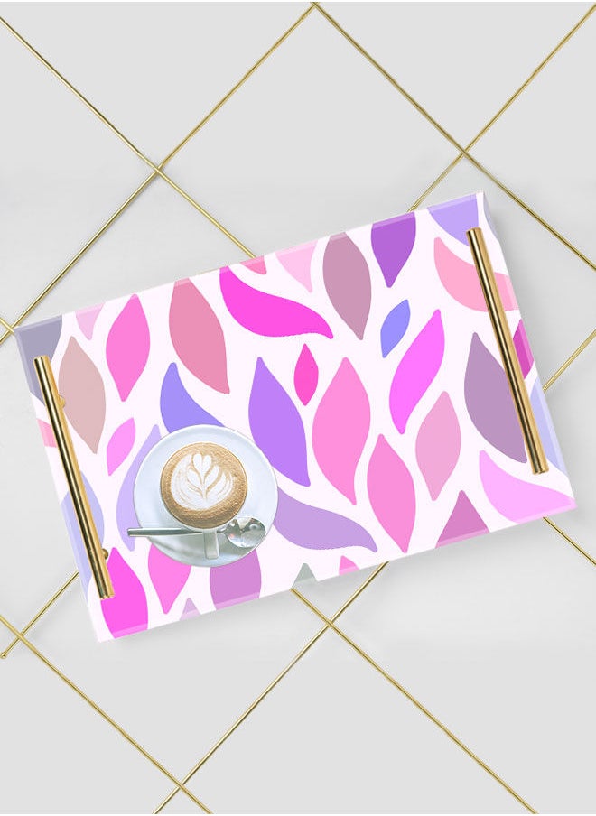 LOWHA Decorative Acrylic Serving Tray with Gold Color Metal Handles Painted Leaf 20x30cm  - Image 5