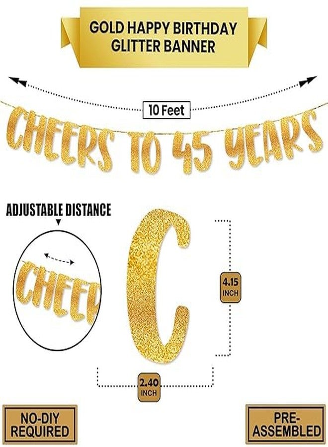 TrifleArte Cheers to 45 Years Banner | 45th Birthday Party Golden Glitter Banner | Party Decorations and Supplies | Wedding Anniversary Decorations | Pre-Strung - Image 2