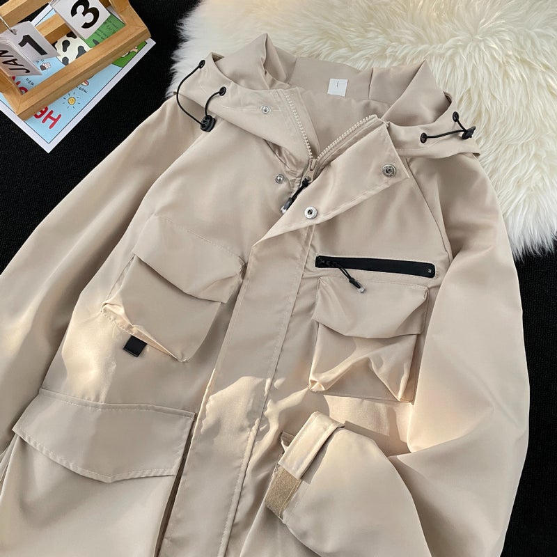 Generic Unisex Japanese Tactical Multi-Pocket Windbreaker Khaki