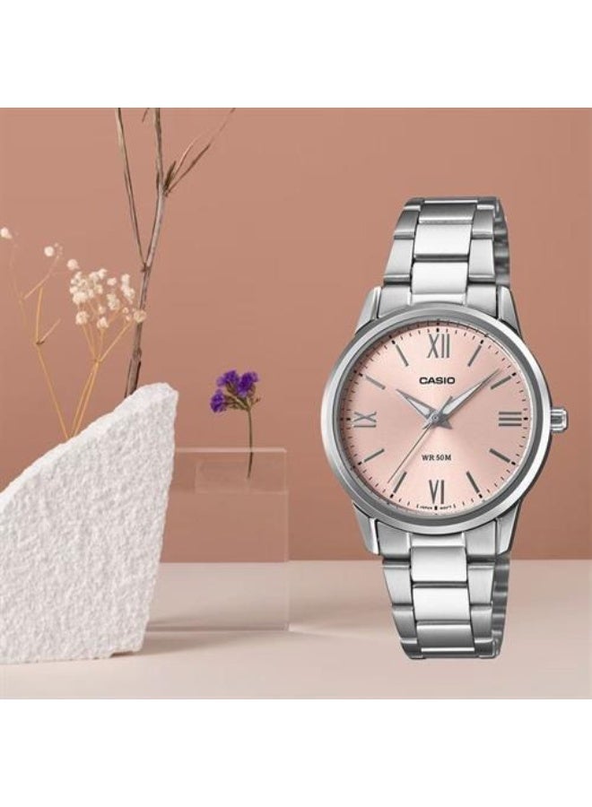 كاسيو Enticer Analog Women’s Watch LTP‑1303DD‑4AVDF, 35.5mm Pink Dial, Ion‑Plated Stainless Steel Case & Silver Stainless Steel Bracelet, 50 m WR - Image 2