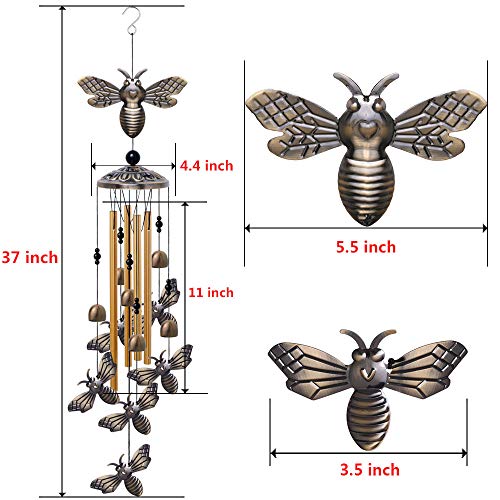 xxschy Garden Bee Wind Chimes Outdoor Indoor Decor - with 4 Tubes 6 Bells 7 Bees Wind Chime, Mobile Romantic Bee Wind Catcher, Bees Windchimes for Home, Mom Gifts, Balcony, Tree, Festival, Garden Decoration - Image 3