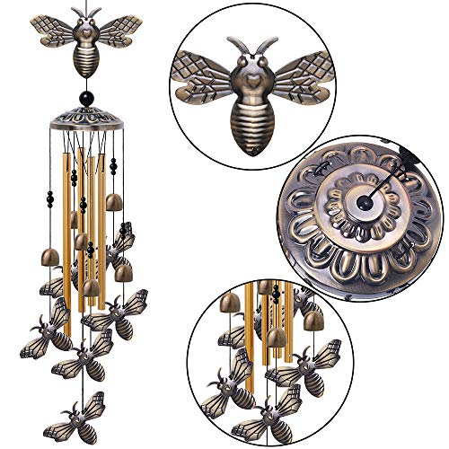 xxschy Garden Bee Wind Chimes Outdoor Indoor Decor - with 4 Tubes 6 Bells 7 Bees Wind Chime, Mobile Romantic Bee Wind Catcher, Bees Windchimes for Home, Mom Gifts, Balcony, Tree, Festival, Garden Decoration - Image 2