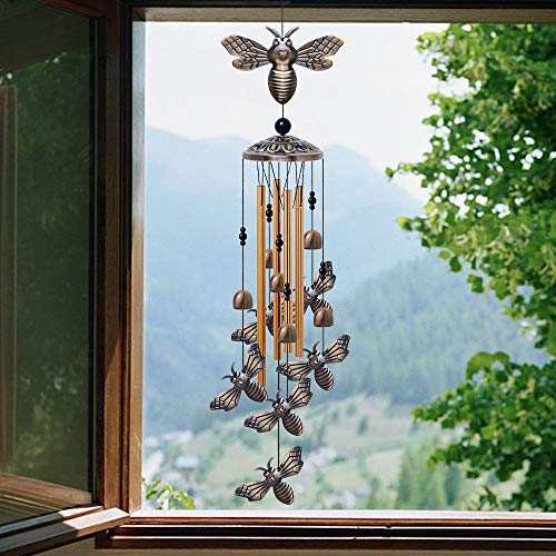 xxschy Garden Bee Wind Chimes Outdoor Indoor Decor - with 4 Tubes 6 Bells 7 Bees Wind Chime, Mobile Romantic Bee Wind Catcher, Bees Windchimes for Home, Mom Gifts, Balcony, Tree, Festival, Garden Decoration - Image 5