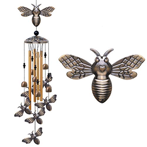 xxschy Garden Bee Wind Chimes Outdoor Indoor Decor - with 4 Tubes 6 Bells 7 Bees Wind Chime, Mobile Romantic Bee Wind Catcher, Bees Windchimes for Home, Mom Gifts, Balcony, Tree, Festival, Garden Decoration - Image 1