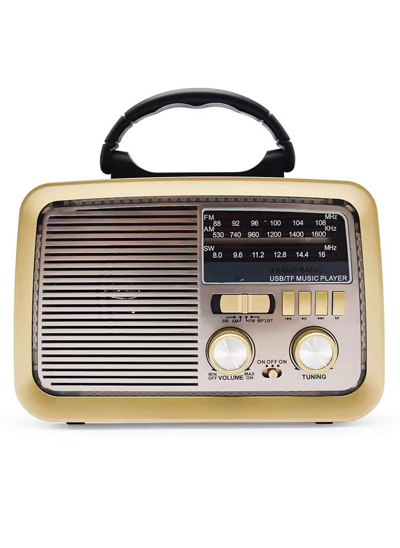 Denx Radio FM - AM - SW Gold/Brown/Black Bluetooth Portable Audio TF Card  USB Flash disk Aux playback  - Image 4