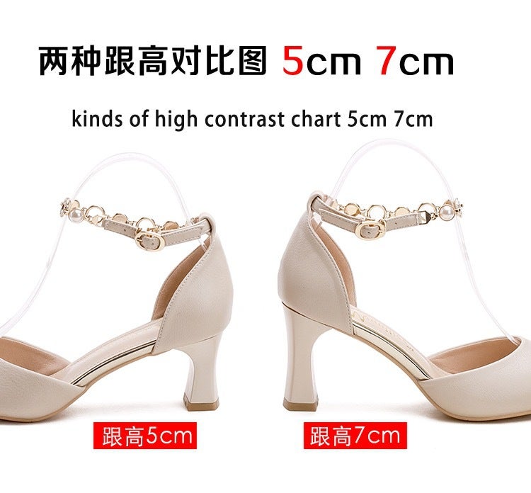 Women'S High Heel Sandals 2024 Fashion Closed Toe Shallow Mouth Hollow Word Pearl Buckle Women'S Shoes - Image 1
