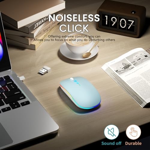 Halpilt LED Wireless Mouse A100S Rechargeable Portable Silent Mouse with Optional USB and Type-C Receiver 3-Speed Adjustable DPI for PC/Mac/Laptop (Frosted Blue) - Image 5