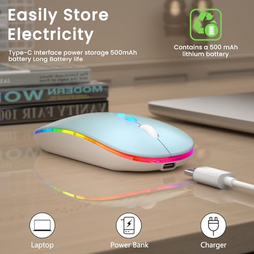 Halpilt LED Wireless Mouse A100S Rechargeable Portable Silent Mouse with Optional USB and Type-C Receiver 3-Speed Adjustable DPI for PC/Mac/Laptop (Frosted Blue) - Image 4