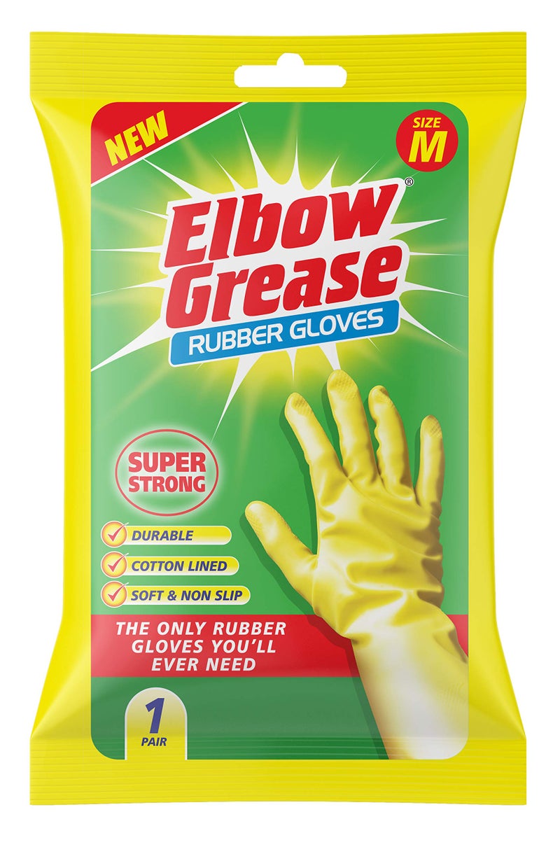 Elbow Grease Rubber Gloves, Super Strong, Durable, Cotton Lined, Soft And Non Slip (1, Medium), Multicolor, Pack Of 1 - Image 1