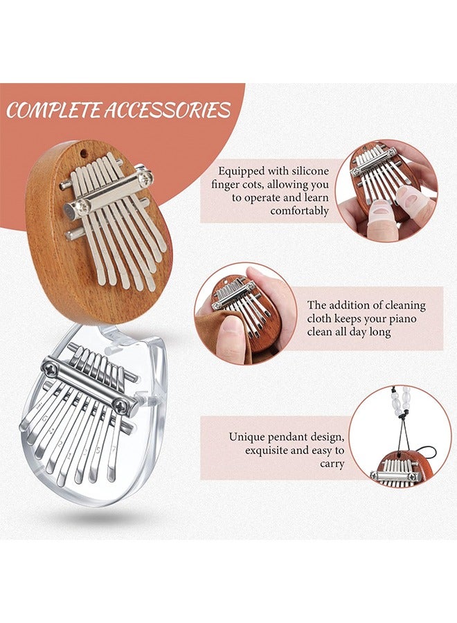 Generic 10 Pieces 8 Keys Mini Piano Set Include Finger Thumb Piano with Lanyard Chain, Finger Protector and Cleaning Cloth Gift for Kids Adults Beginners(Oval, Cat Shaped,Wood, Acrylic)  - Image 3