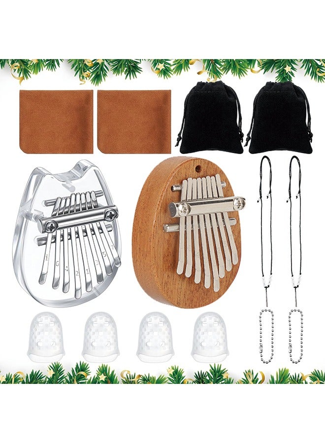 Generic 10 Pieces 8 Keys Mini Piano Set Include Finger Thumb Piano with Lanyard Chain, Finger Protector and Cleaning Cloth Gift for Kids Adults Beginners(Oval, Cat Shaped,Wood, Acrylic)  - Image 1