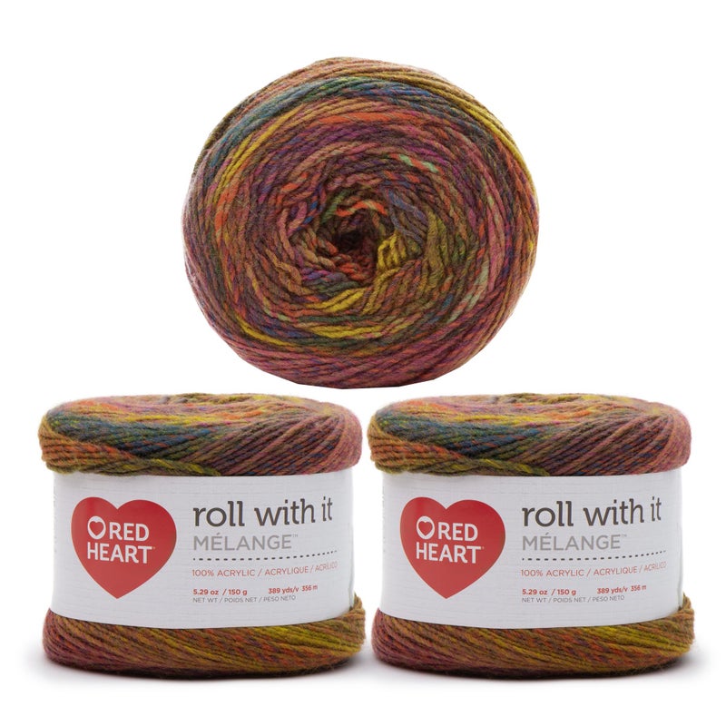 Red Heart Roll with It Melange Curtain Call Yarn  3 Pack of 150g53oz  Acrylic  4 Medium Worsted  389 Yards  KnittingCrochet