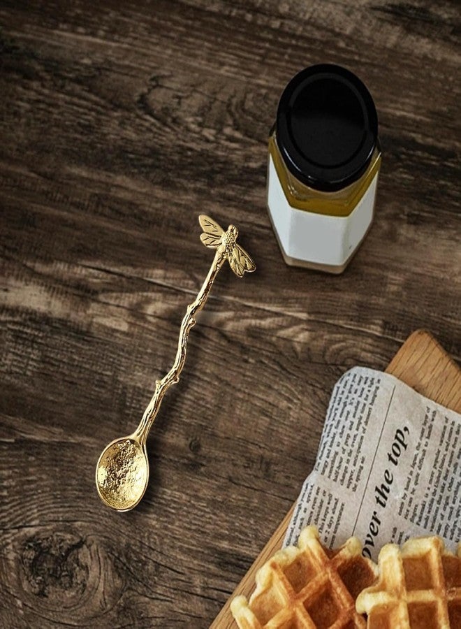 Jinshining Gold Retro Dragonfly Coffee Spoons Teaspoon Stainless Steel Tableware Creative Sugar Stir Bar Spoons Stirring,Long Handle Spoon,Dessert Spoons, Cake Spoon,Kitchen Gadget Des - Image 1