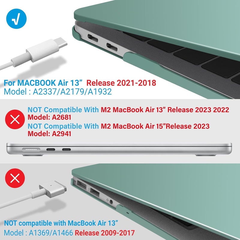 I Benzer Compatible with New MacBook Air 13 inch Case 2022 2021 2020 M1 A2337 A2179 A1932, Plastic Hard Shell Case with Keyboard Cover for Mac Retina Display with Touch ID, Green, MMA-T13GN+1A - Image 4