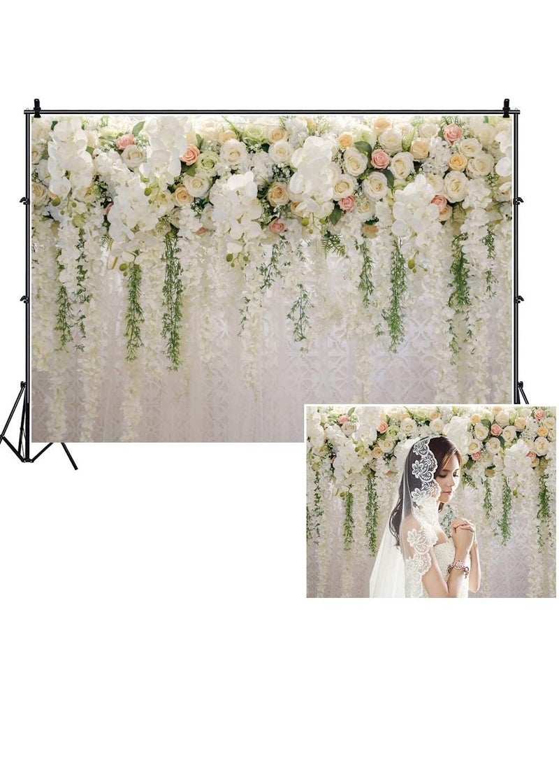 KASTWAVE Wedding Photo Backdrops, Bridal Shower Vinyl Wedding Floral Wall Backdrop White and Green Wisteria Rose Flowers Dessert Table Decoration Newborn Background for Photography - Image 1