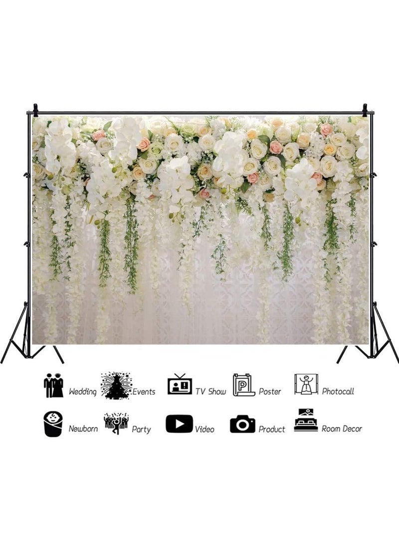 KASTWAVE Wedding Photo Backdrops, Bridal Shower Vinyl Wedding Floral Wall Backdrop White and Green Wisteria Rose Flowers Dessert Table Decoration Newborn Background for Photography - Image 3