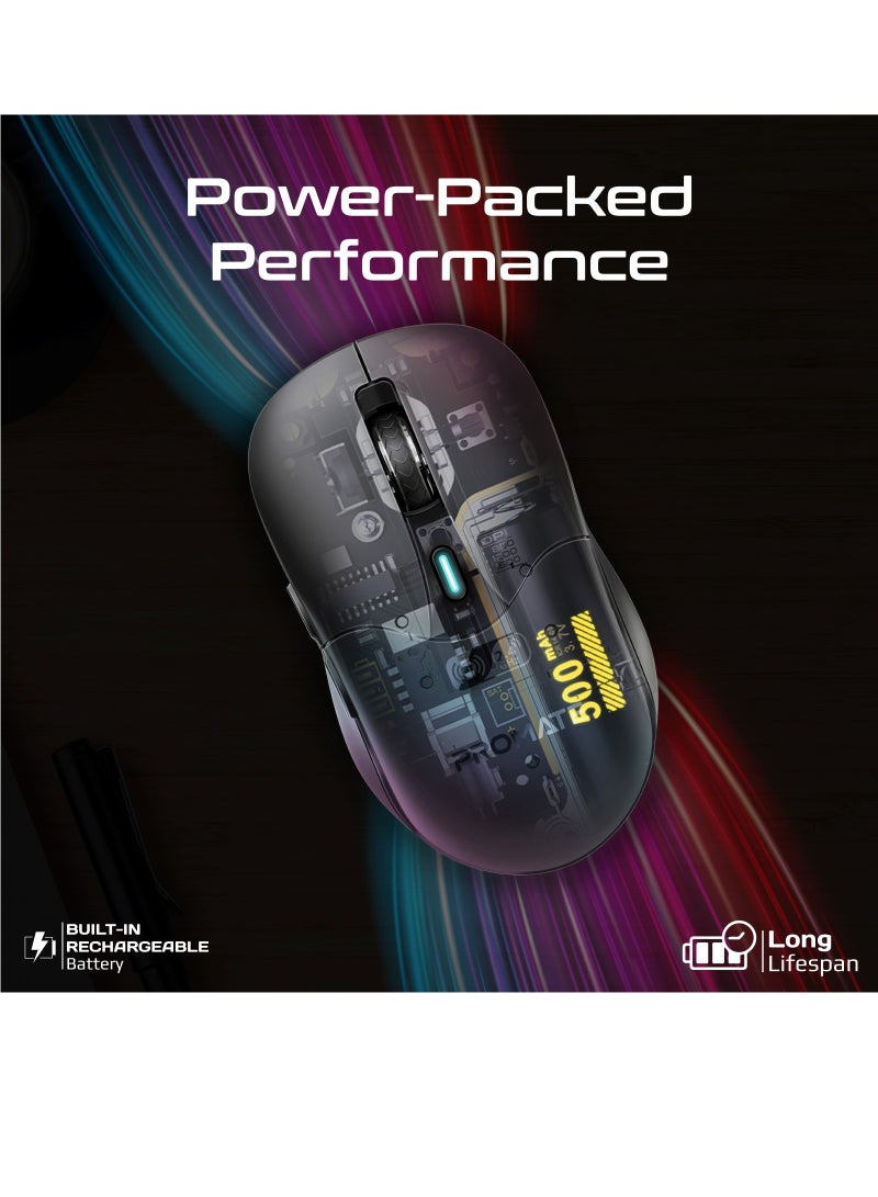 PROMATE 500 mAh Rechargeable Wireless Mouse, Professional Contoured 500mAh Battery Mouse with Dual Bluetooth/Nano Receiver Connectivity, 1600 DPI, 6 Multi-Functional Buttons for Mac OS, Windows Black - Image 5