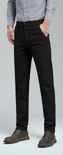 Plaid&Plain Men's Skinny Stretchy Khaki Pants Colored Pants Slim Fit Slacks Tapered Trousers 819 Black 31X32 - Image 3