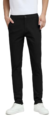 Plaid&Plain Men's Skinny Stretchy Khaki Pants Colored Pants Slim Fit Slacks Tapered Trousers 819 Black 31X32 - Image 4