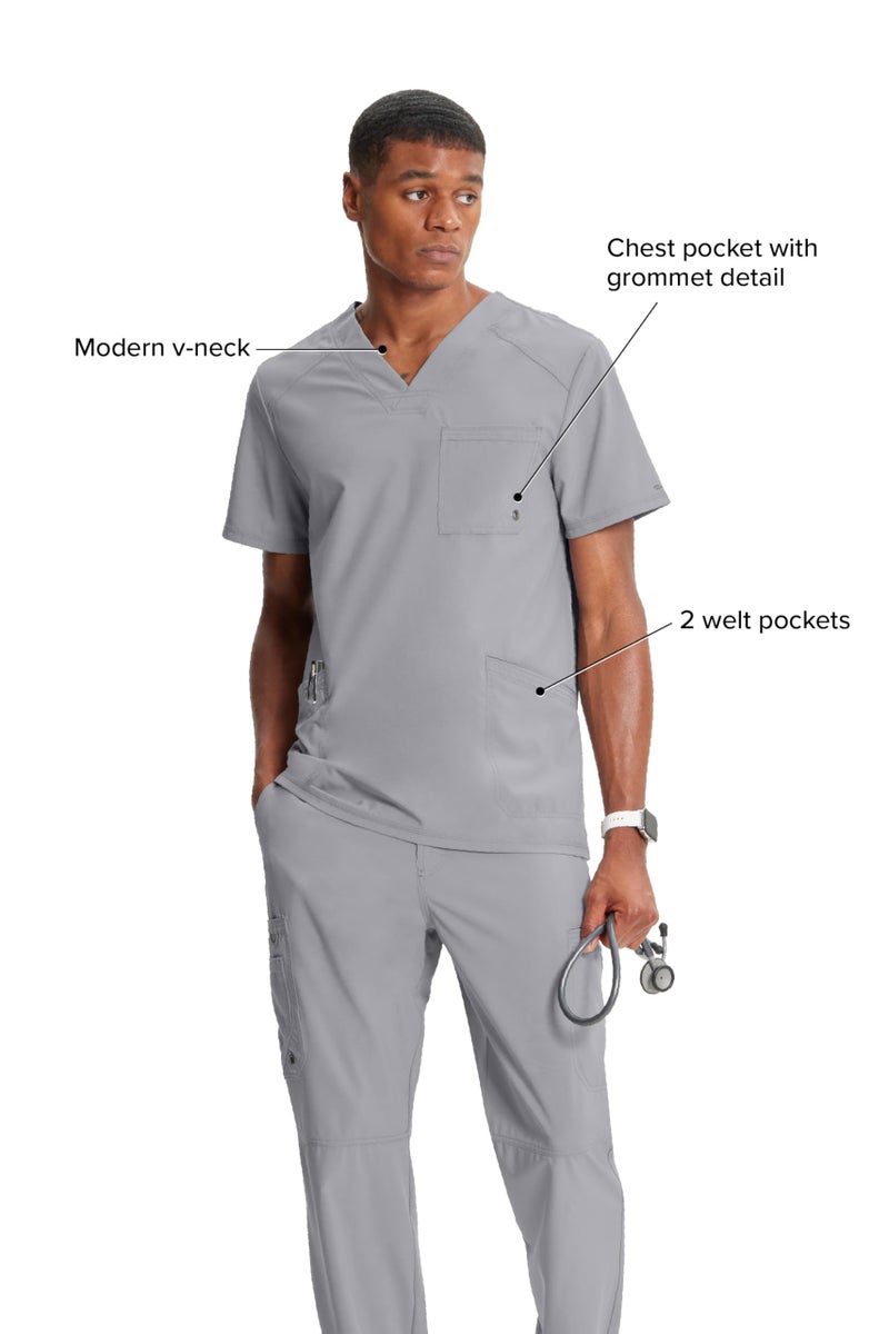 Cherokee Infinity V- Neck Men's Scrub Top with Rib Knit Back Panels CK900A, M, Grey - Image 4