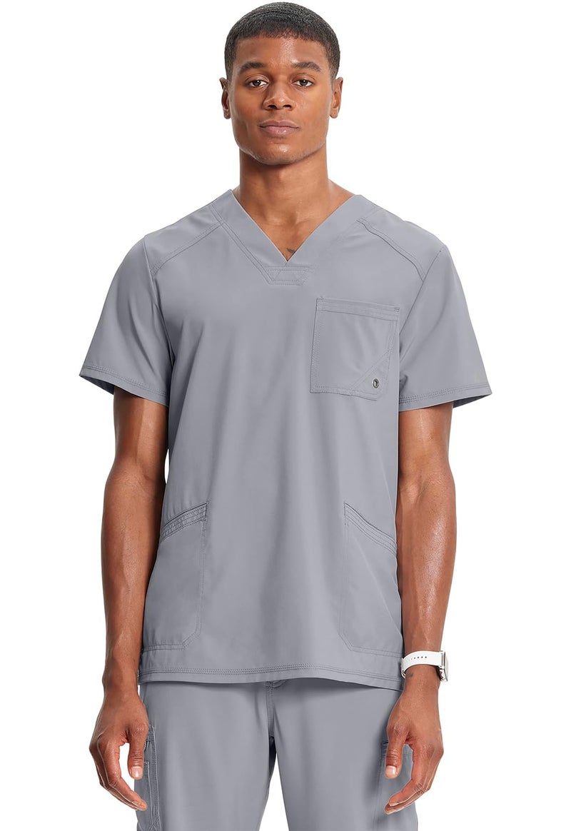 Cherokee Infinity V- Neck Men's Scrub Top with Rib Knit Back Panels CK900A, M, Grey - Image 1
