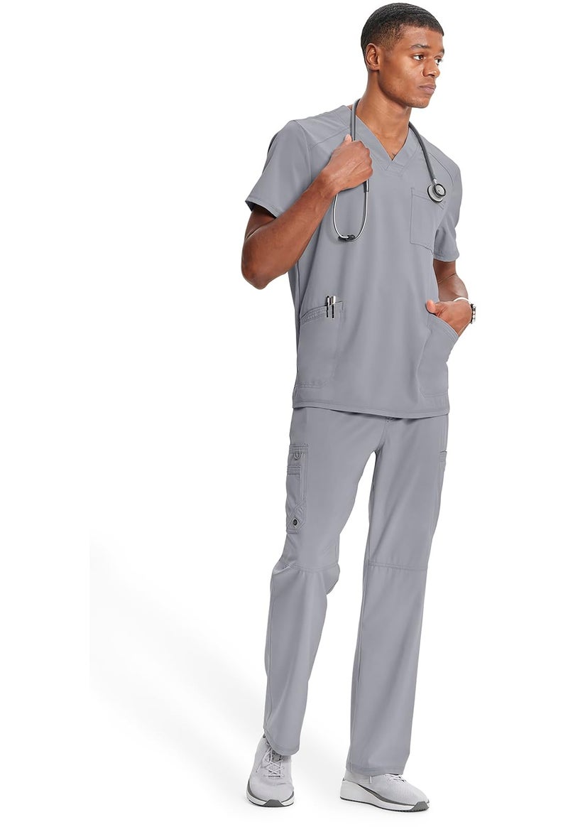 Cherokee Infinity V- Neck Men's Scrub Top with Rib Knit Back Panels CK900A, M, Grey - Image 3