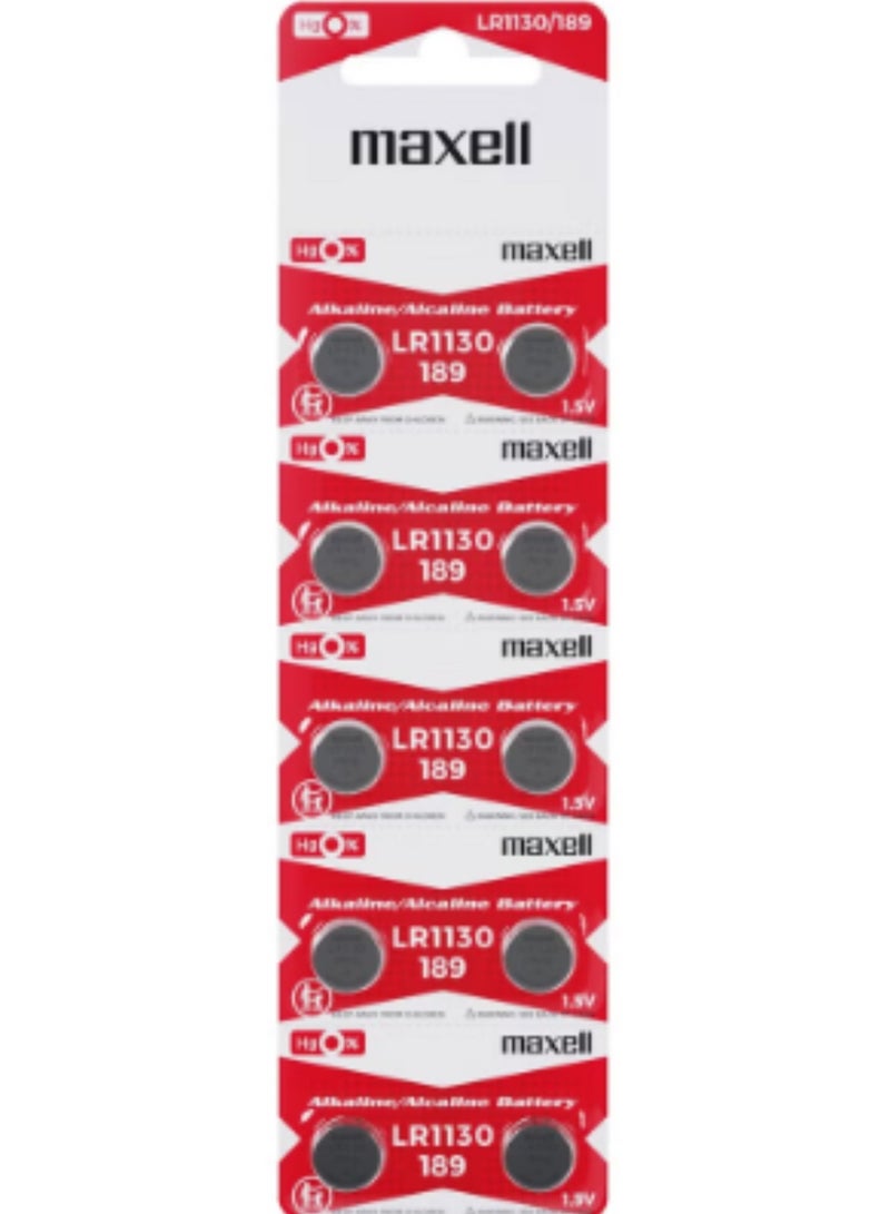 ماكسل 10 قطع بطاريات ماكسيل LR1130 (189) AG10 قلوية 1.5 فولت - Image 1