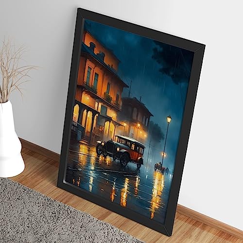 Ritwika's Abstract Wall Art Of Rainy Night Old Town Modern Art Painting Wiht Frame | Perfect For Home and Office Decor & Gift | With Glass, Size 13.5 x 19.5 Inch, Set of 1 - Image 3