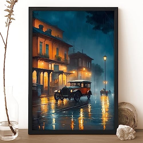 Ritwika's Abstract Wall Art Of Rainy Night Old Town Modern Art Painting Wiht Frame | Perfect For Home and Office Decor & Gift | With Glass, Size 13.5 x 19.5 Inch, Set of 1 - Image 2