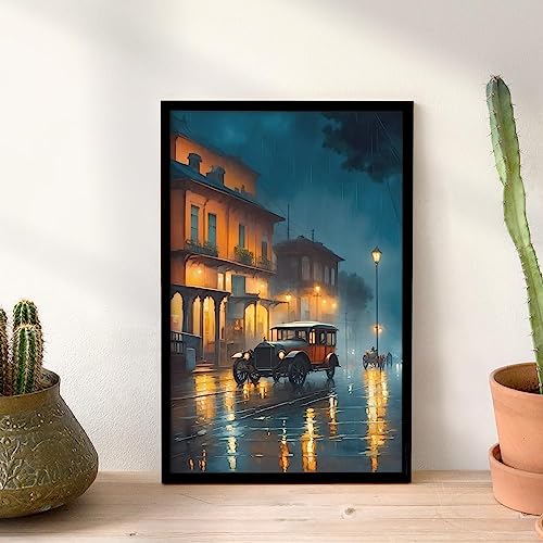 Ritwika's Abstract Wall Art Of Rainy Night Old Town Modern Art Painting Wiht Frame | Perfect For Home and Office Decor & Gift | With Glass, Size 13.5 x 19.5 Inch, Set of 1 - Image 4