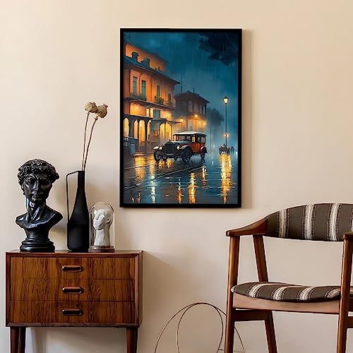Ritwika's Abstract Wall Art Of Rainy Night Old Town Modern Art Painting Wiht Frame | Perfect For Home and Office Decor & Gift | With Glass, Size 13.5 x 19.5 Inch, Set of 1 - Image 5
