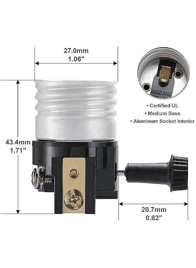 3 Pack Lamp Socket Replacement, UL Listed E26/E27 Light Socket Replacement with ON/Off Switch Knob, Lamp Repair Kit for Table Lamps, Floor Lamp
