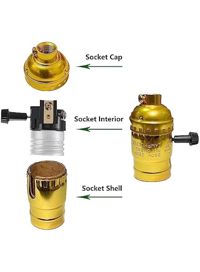 3 Pack Lamp Socket Replacement, UL Listed E26/E27 Light Socket Replacement with ON/Off Switch Knob, Lamp Repair Kit for Table Lamps, Floor Lamp